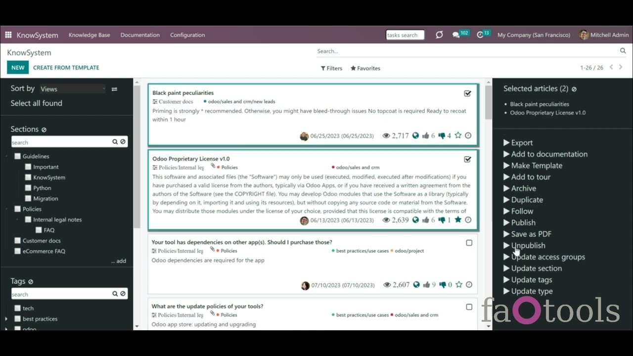 Odoo KnowSystem v16 by faOtools overview