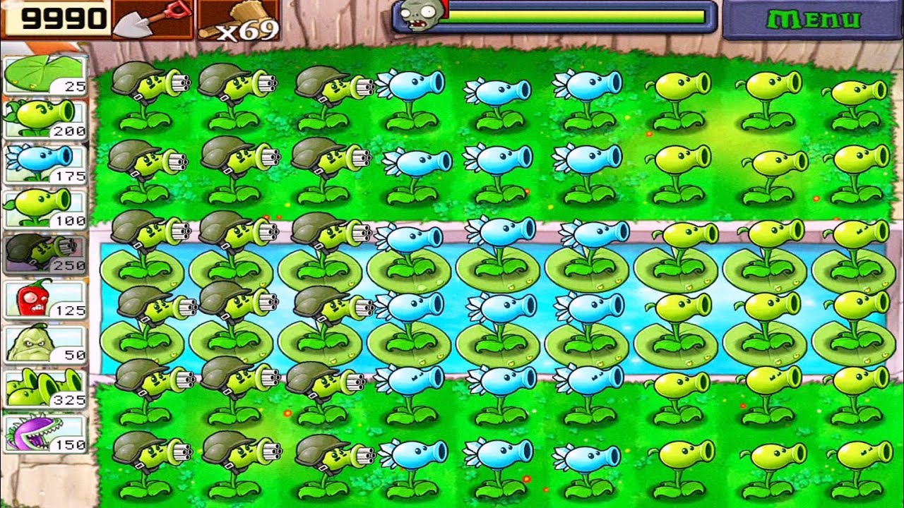 Plants vs Zombies • Survival Pool • Gatling Pea, Snow Pea, Peashooter vs Zombies • Full Walkthrough