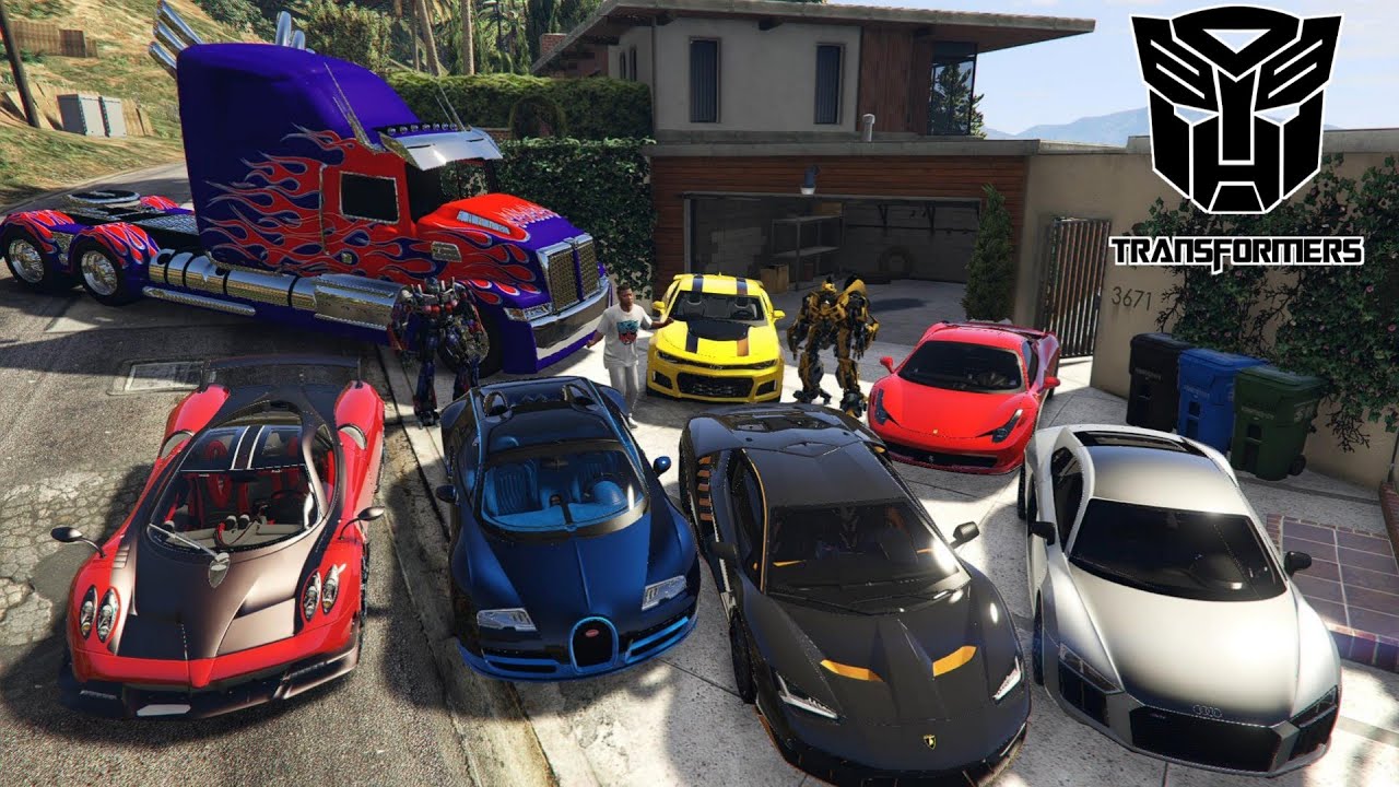 GTA 5 - Stealing TRANSFORMERS Movie Vehicles with Franklin | (GTA V Real Life Cars #37)