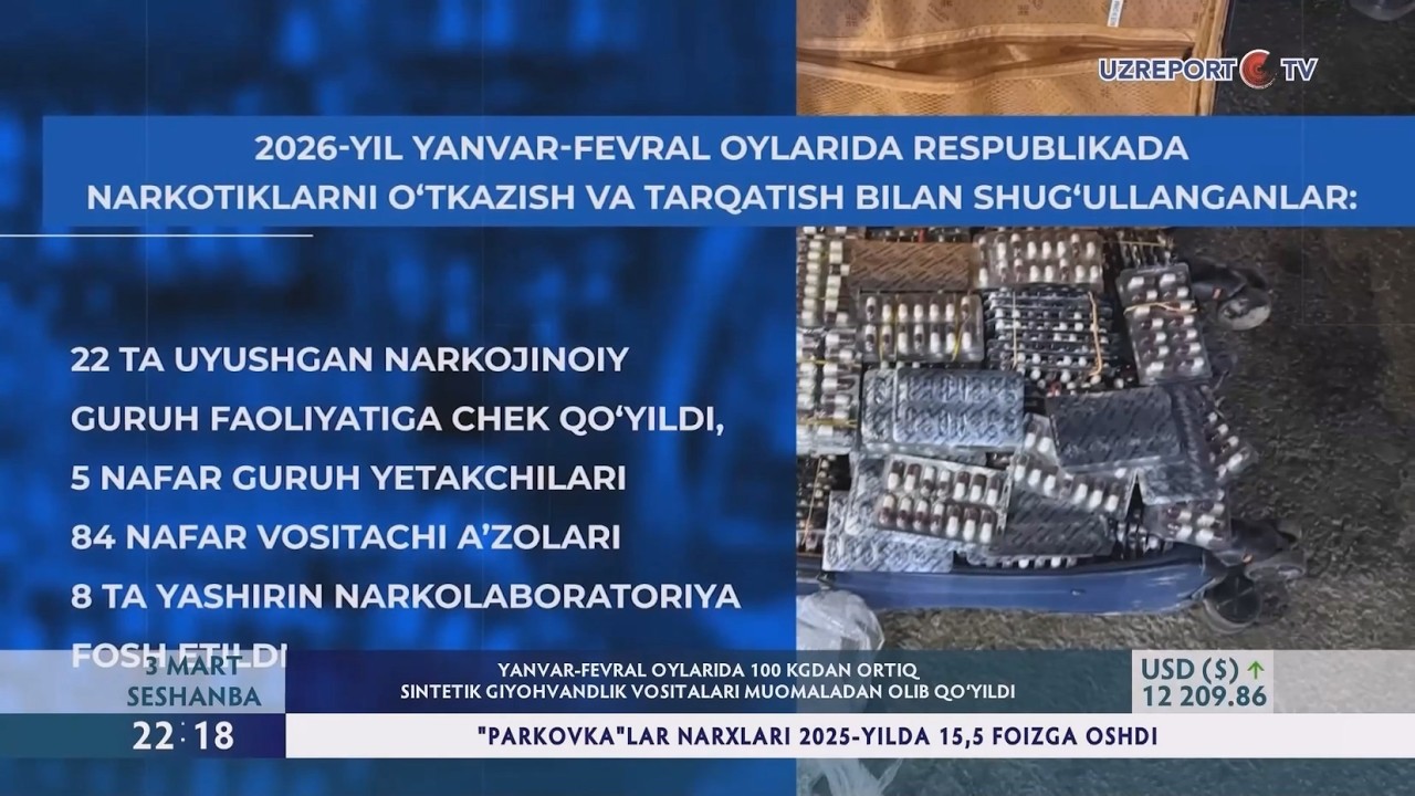 Yanvar-fevral oylarida 100 kgdan ortiq sintetik giyohvandlik vositalari muomaladan olib qoʻyildi
