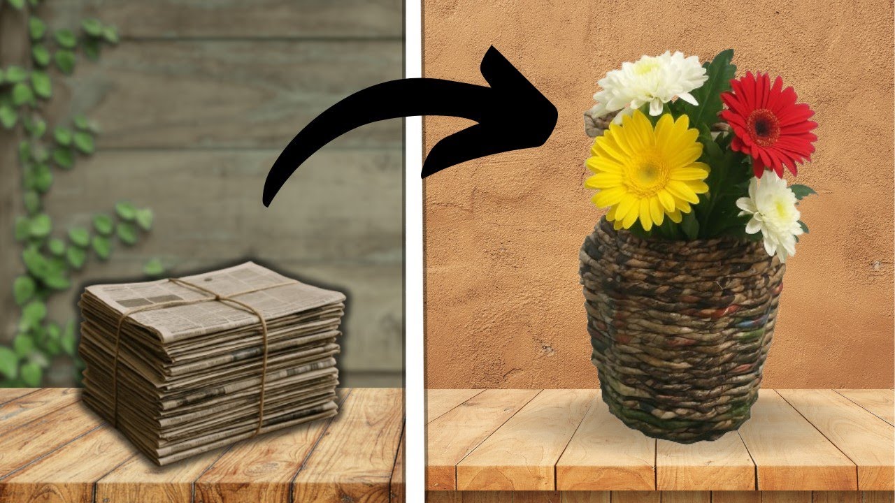 Newspaper Flower Vase | How To Make Flower Pot With Plastic Bottle| Flower Pot Making With Newspaper