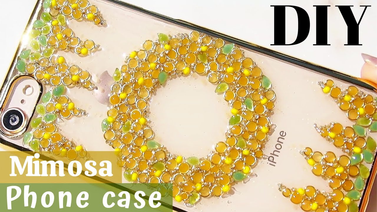 🌹【UVレジン】簡単丸カンでミモザリースのスマホケース/How to make a Mimosa phone case!