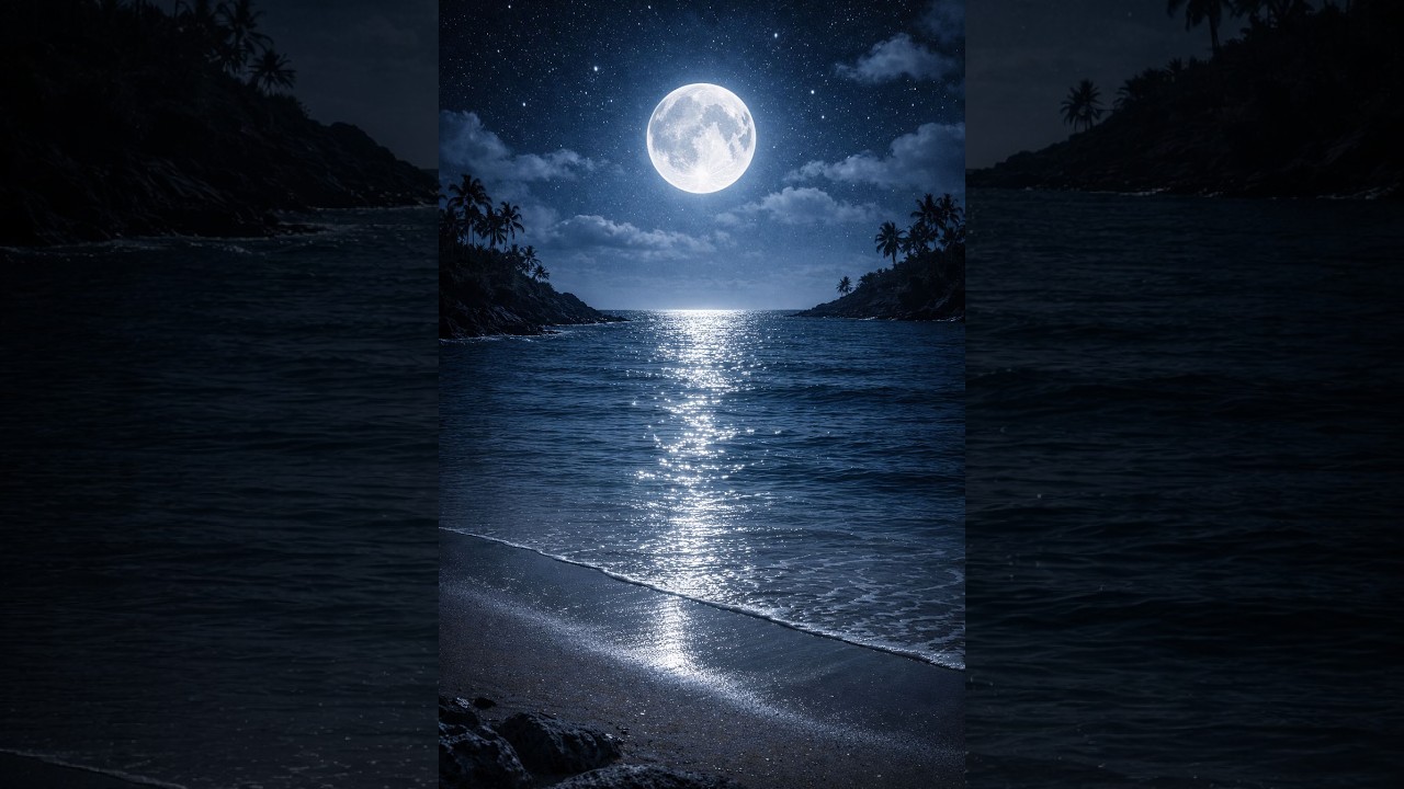 Moonlight Beach 4K Loop | Ay Işığı Sahil, Deep Sleep, Okyanus Dalgaları, Meditation