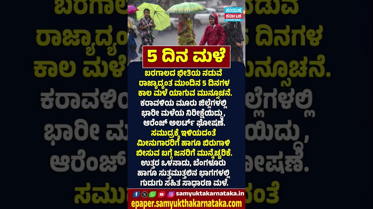 Karnataka Rain Alert: IMD Brings Relief Heavy Rain Forecast for Next 5 Days |  Samyukta Karnataka