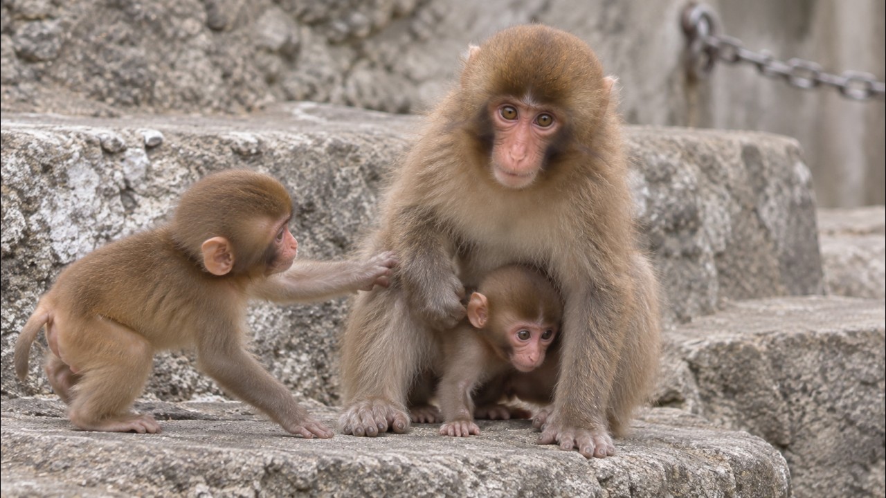 Punch сел, а маленькая обезьянка забралась прямо под него 🐒👶