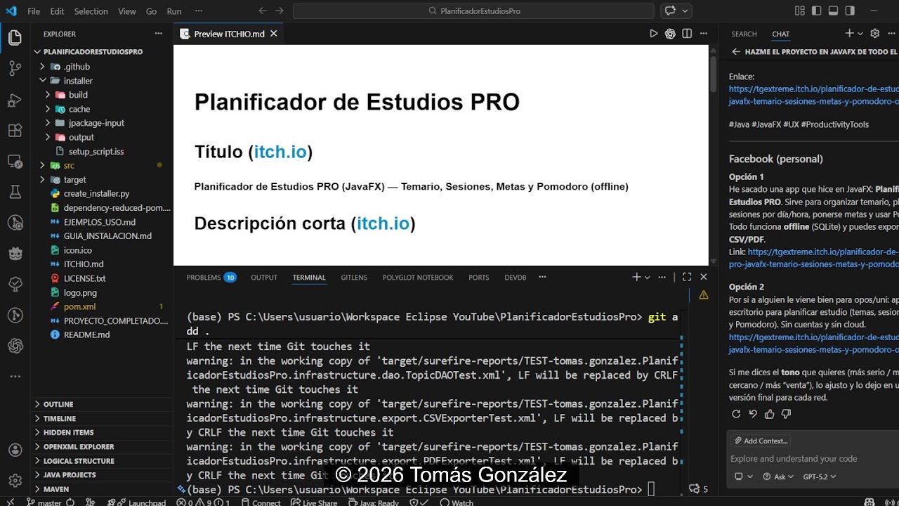 Proyecto #9 (JavaFX): Planificador de Estudios PRO — Temario, Sesiones, Metas y Métricas