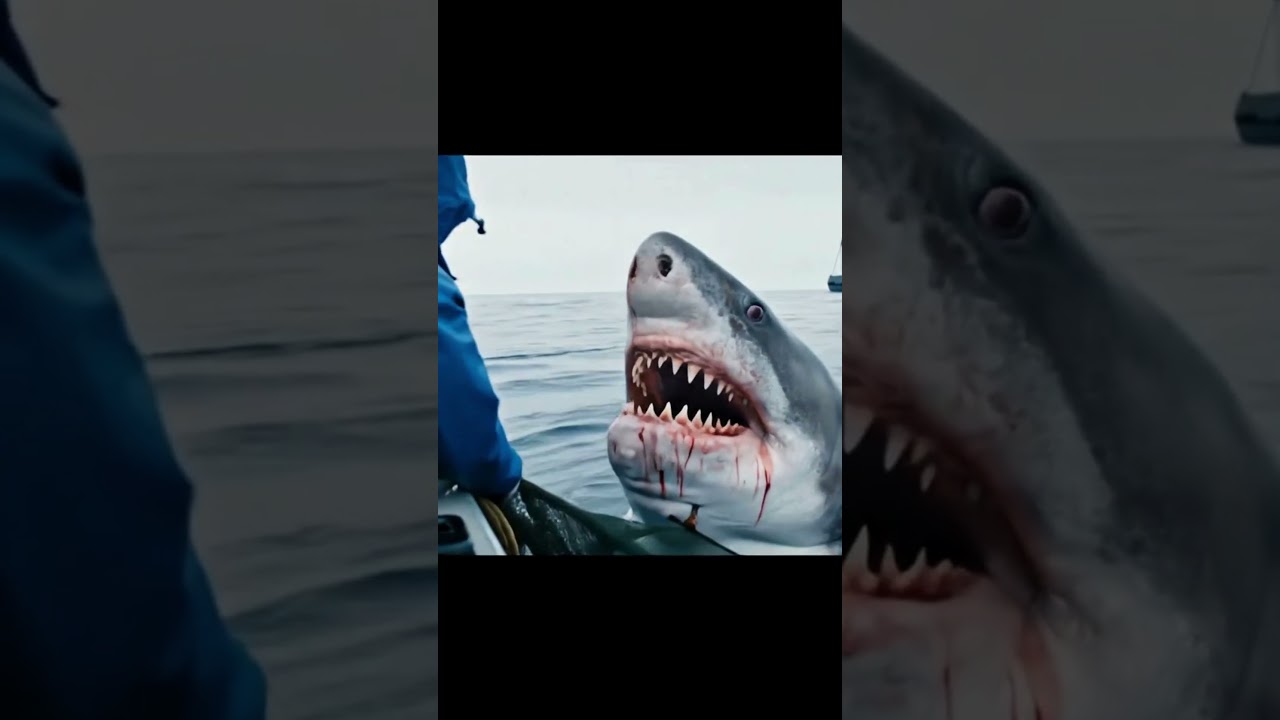 Shocking Catch: Giant Shark Emerges from Fishing Net at Sea!  #greatwhiteshark