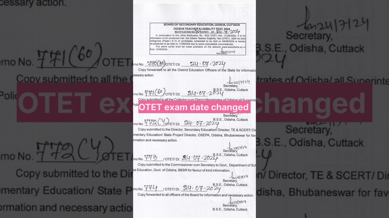 OTET exam date rescheduled 2024/ badalila OTET exam date