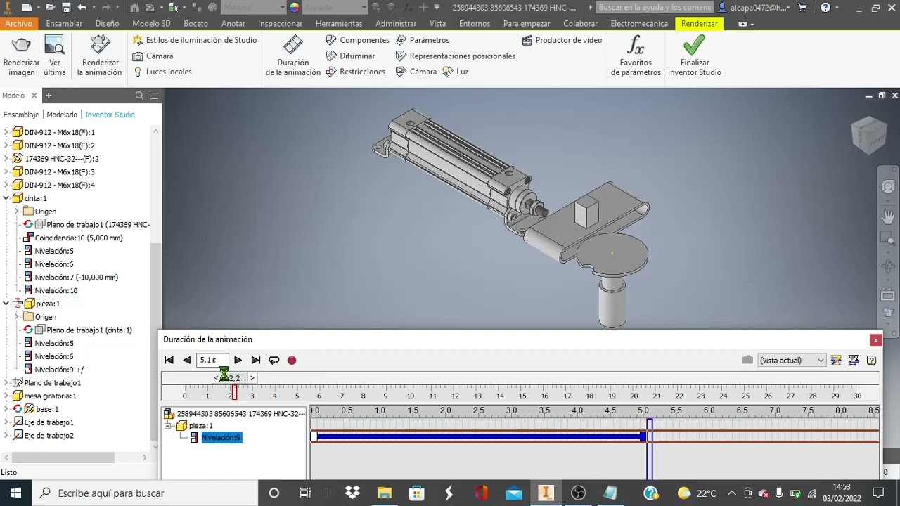 INVENTOR STUDIO ANIMACIÓN cinta y  mesa giratoria