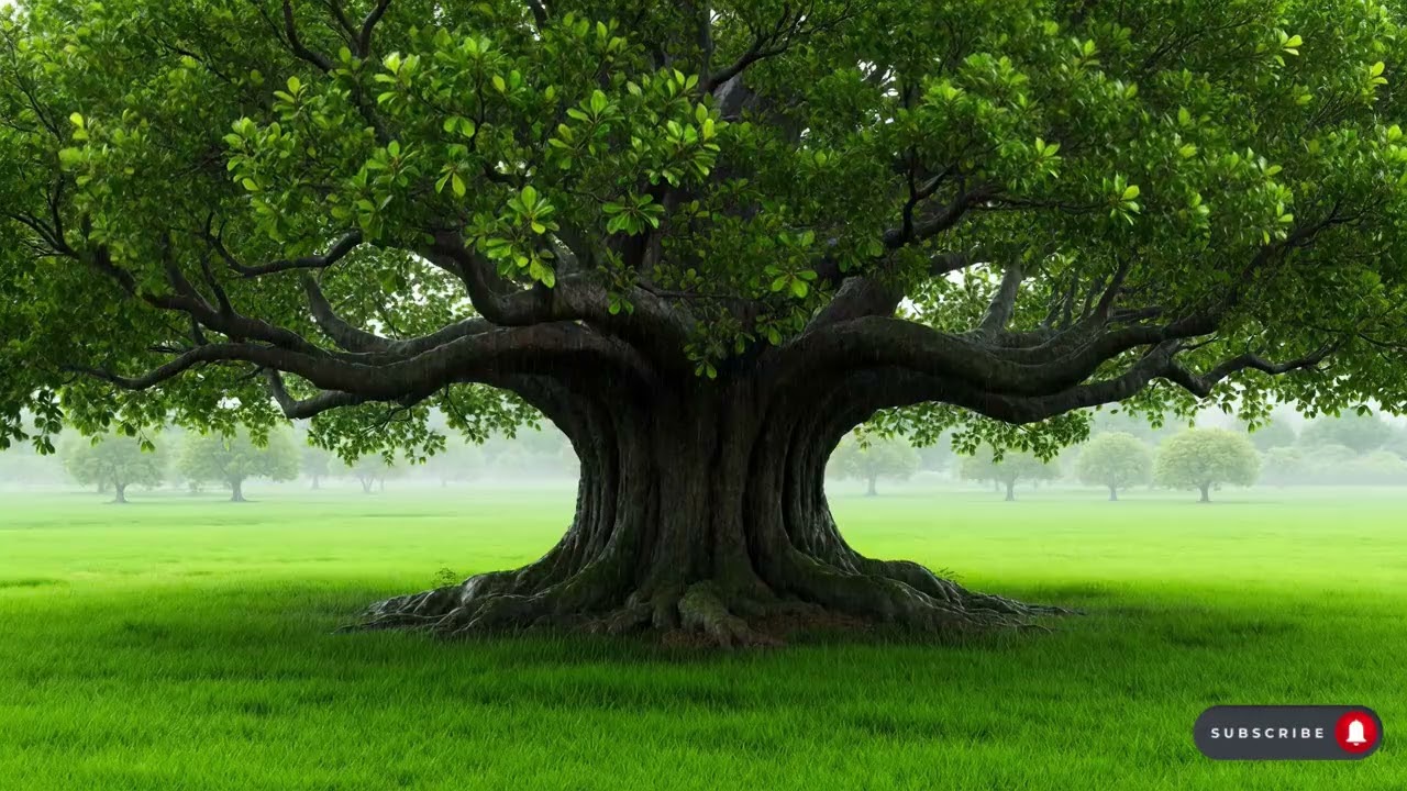 Peaceful Rain in a Green Meadow with a Timeless Tree | Nature Sounds for Stillness