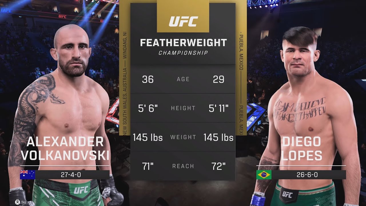 UFC 325 UFC on Paramount+ Alex Volkanovski 🇦🇺 vs Diego Lopes 🇧🇷 FW Title Fight Simulation