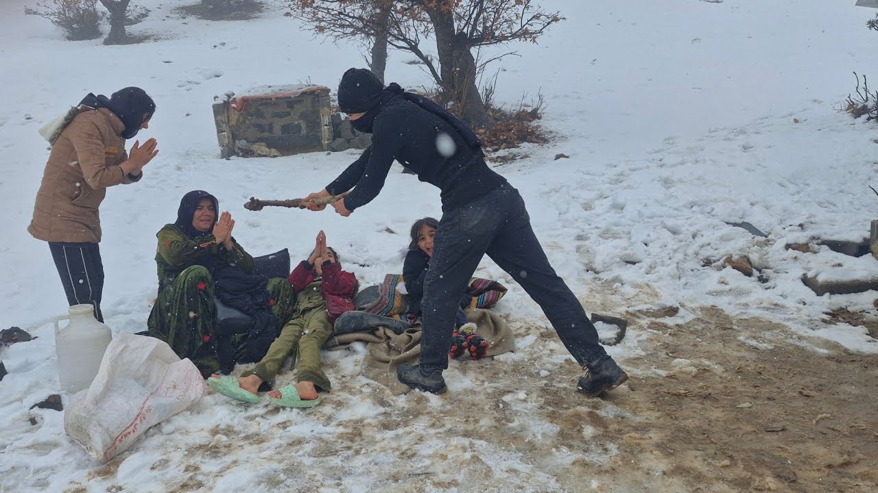 The ruthless landlord who kicked the mother of his children out of the house in this heavy snow