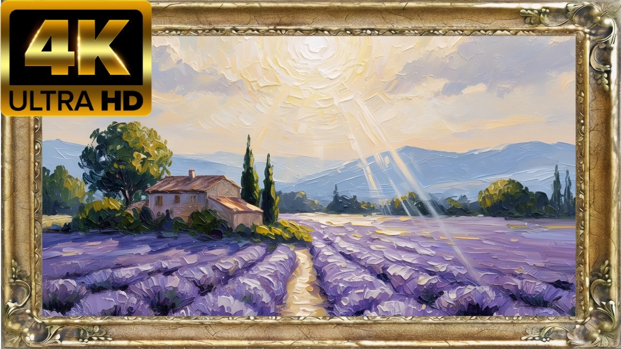 4K Art for TV: Relaxing Lavender Fields in a Classic Gold Frame  4K