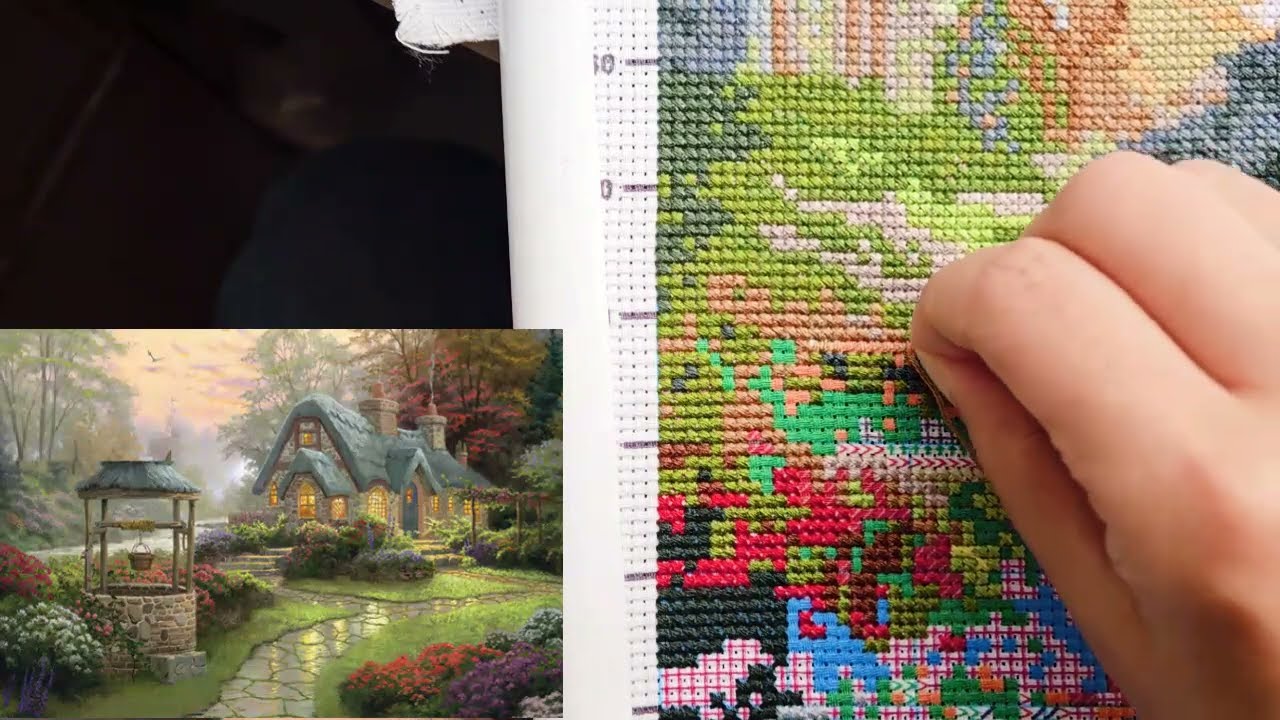 FLOSSTUBE #329 Stitch With Me / Dream Garden / cross stitch / 십자수 / 11ct / ASMR / 수틀 뒤집지않고 수놓기