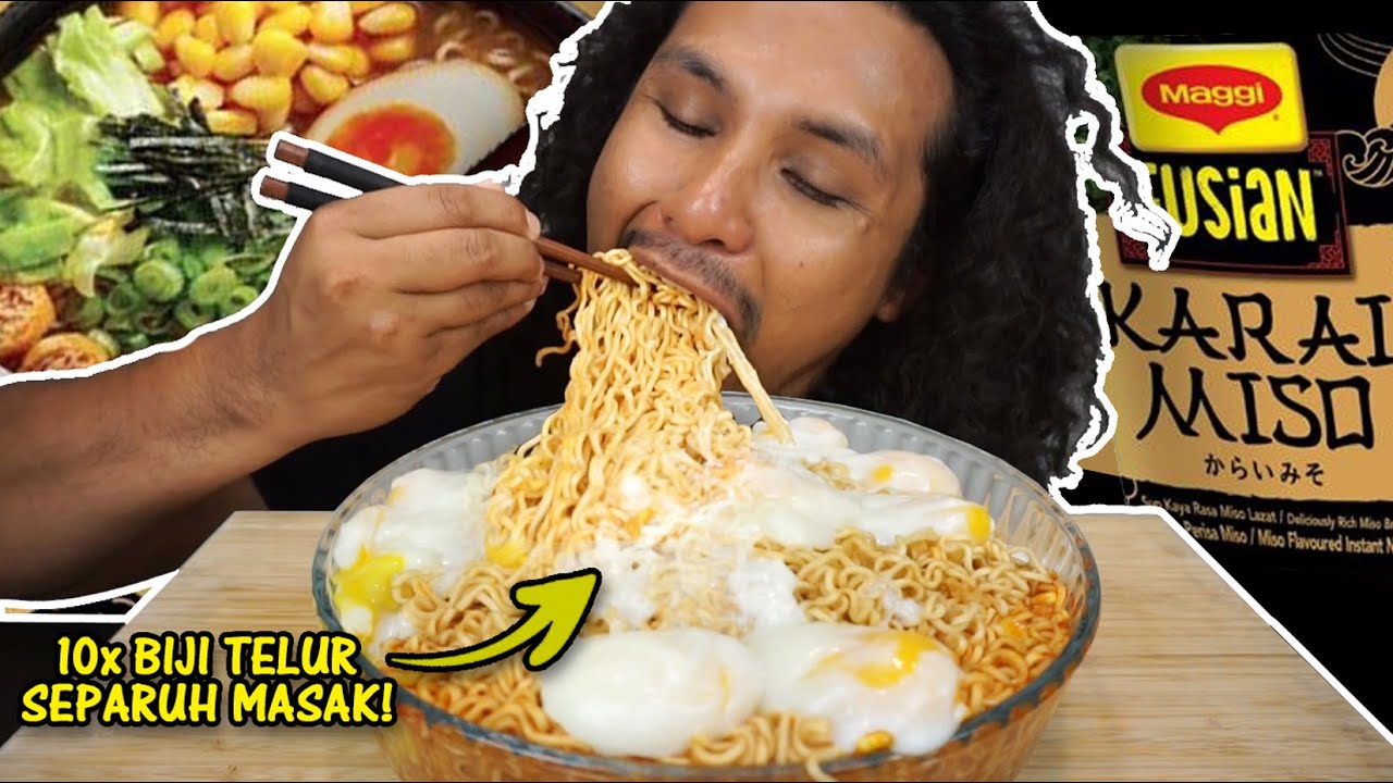 megi kalau campur TELUR SEPARUH MASAK, terus jadi SEDAP GILA!! (mukbang malaysia) MAGGI KARAI MISO