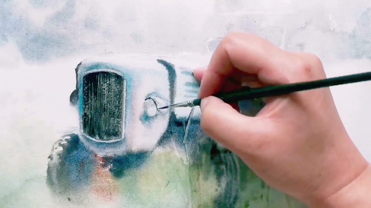 Watercolor Painting Process | A Tractor Appears from Blank Pape