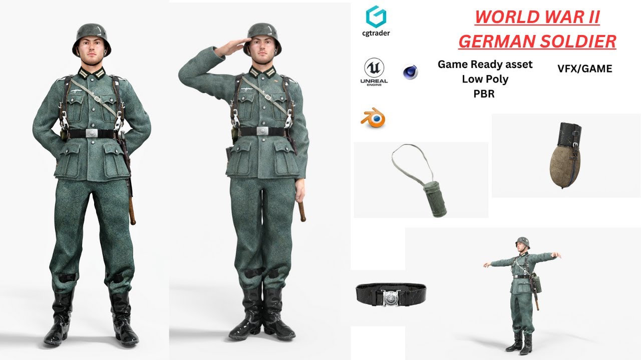 World War II German soldier Low-poly 3D model