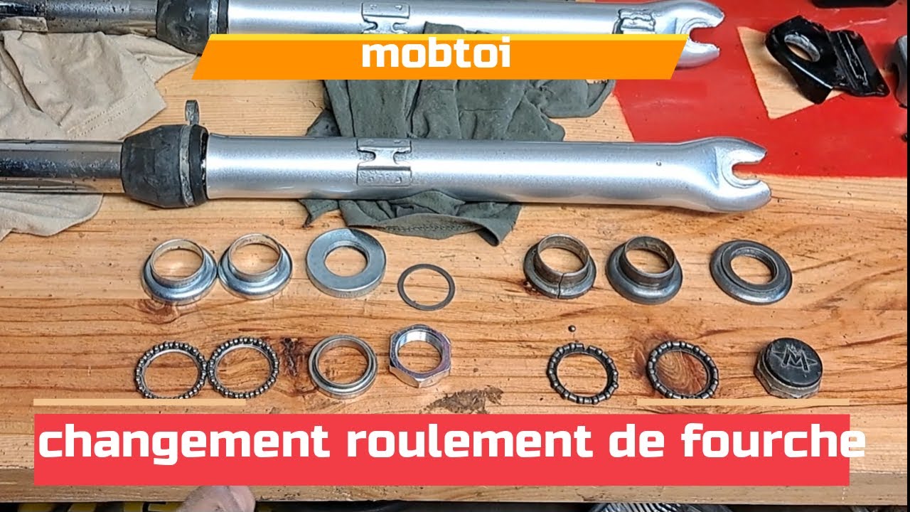 montage fourche mbk 51 et pose d'un kit roulement de fourche.