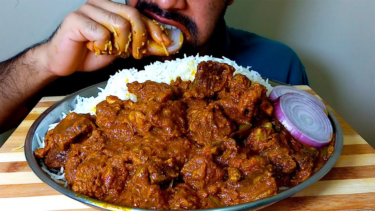 BEEF CURRY WITH BASMATI RICE EATING#HungryPiran