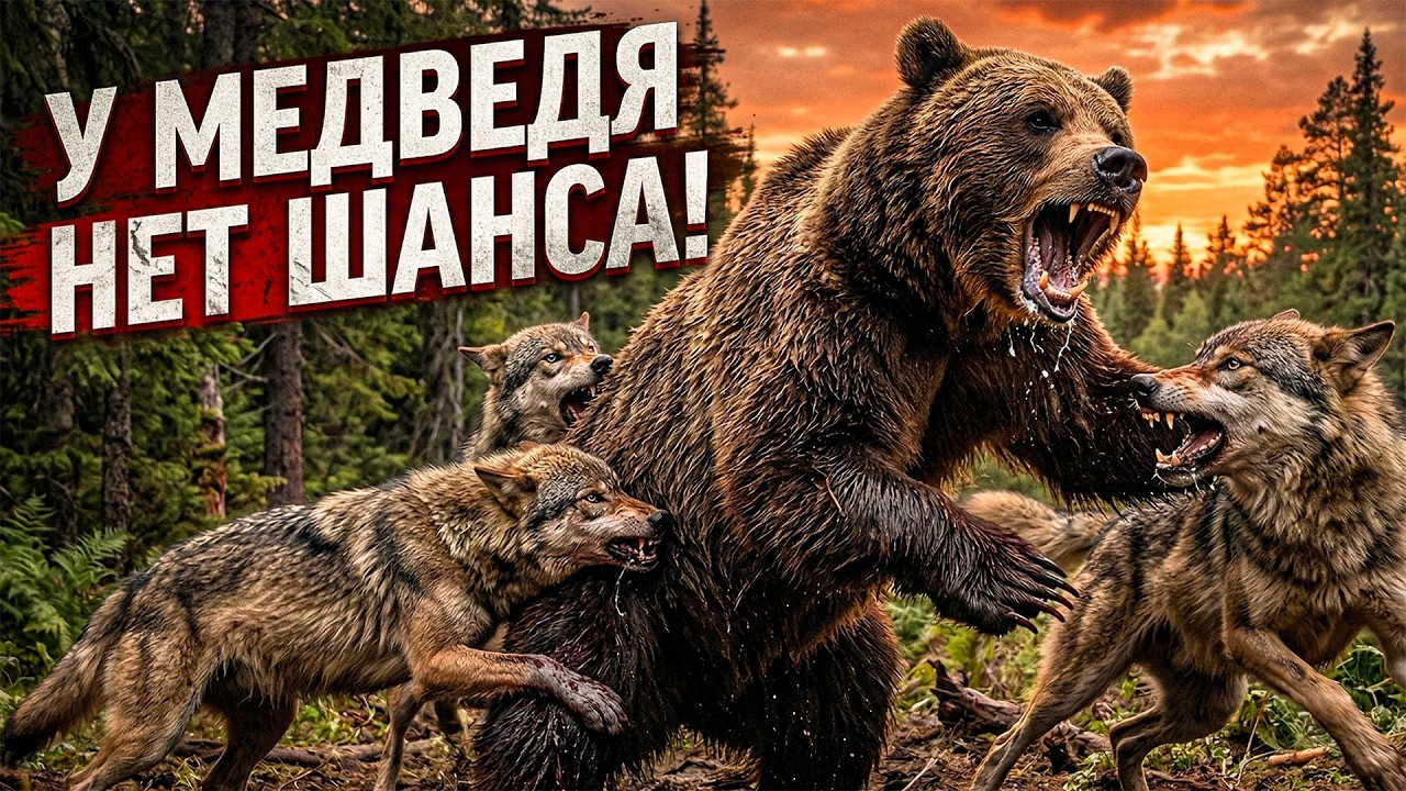 Как ВОЛКИ медведя ЛОМАЮТ! Жестокая стратегия!