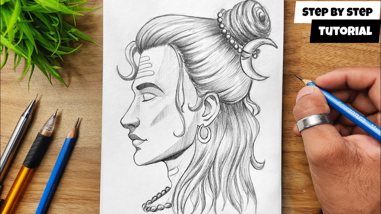 How To Draw Shiv Ji Face | Easy Drawing Of Mahadev Step By Step Tutorial @AJ Arts