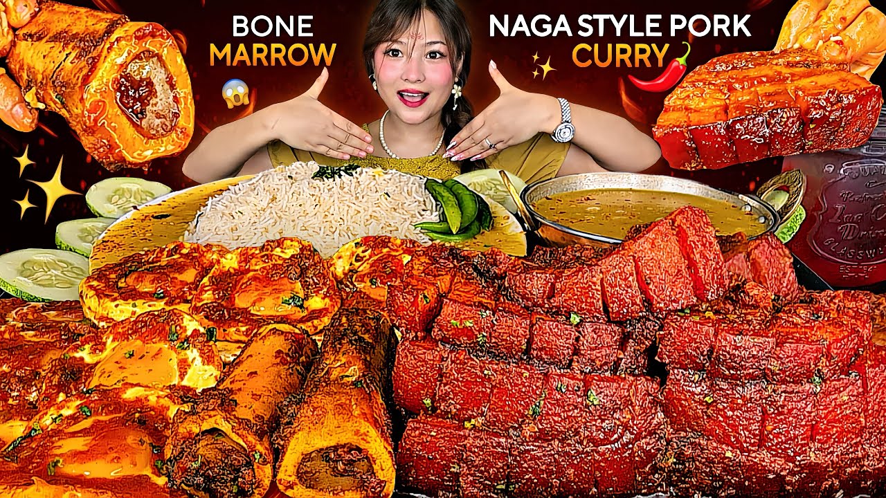 SPICY NAGA FATTY PORK CURRY😱BONE MARROW🔥+ SUNNY EGG CURRY🌶️ WITH RICE & DAAL | NEPALI MUKBANG |