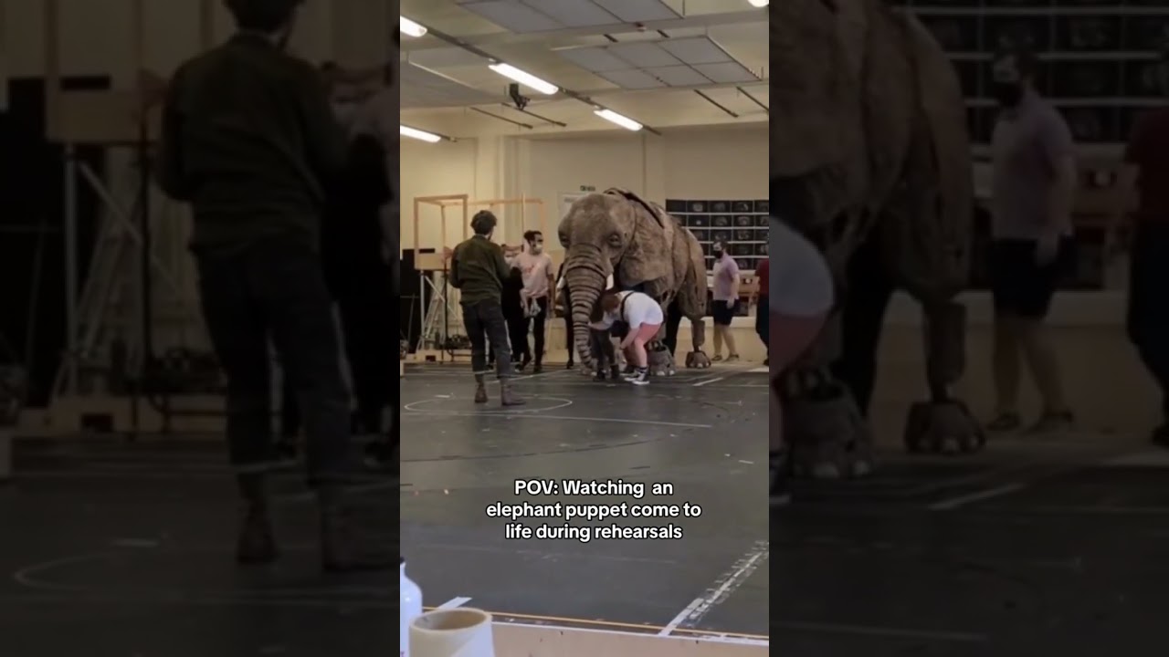 The Magician&rsquo;s Elephant puppet brought to life for the first time in rehearsals (2021).