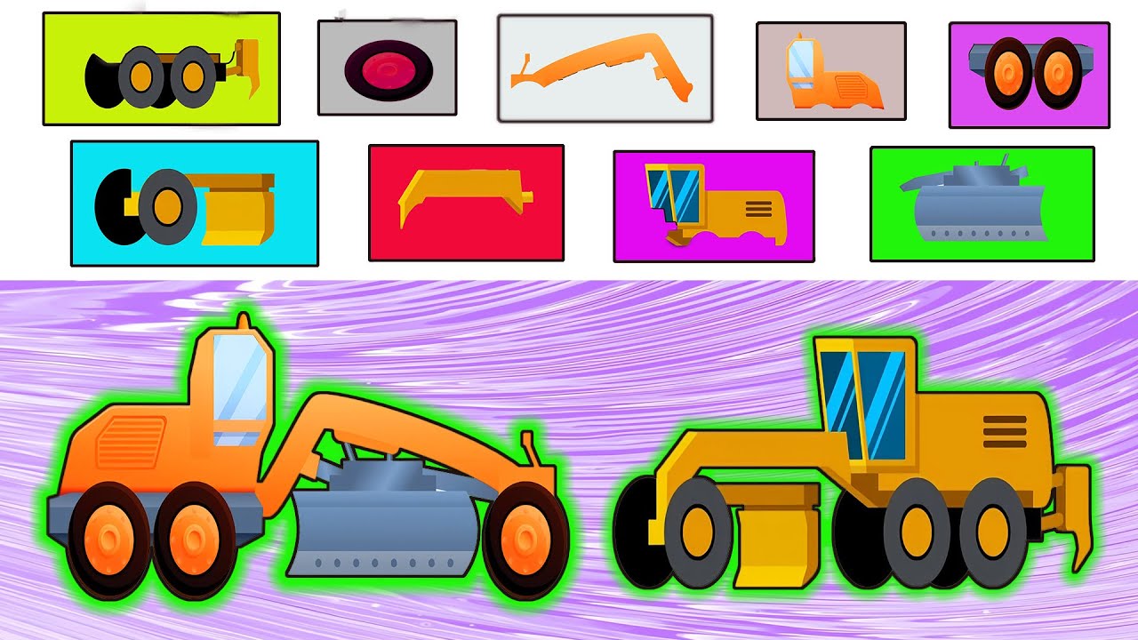Choose the Right Parts to Complete the Motor Grader and Road Grader | Funny Vehicles Challenge