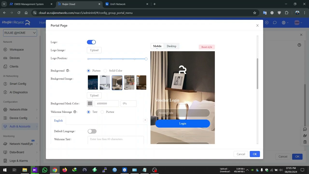 RUIJIE GATEWAY - CARA SETTING CAPTIVE PORTAL / LOGIN PAGE 2024