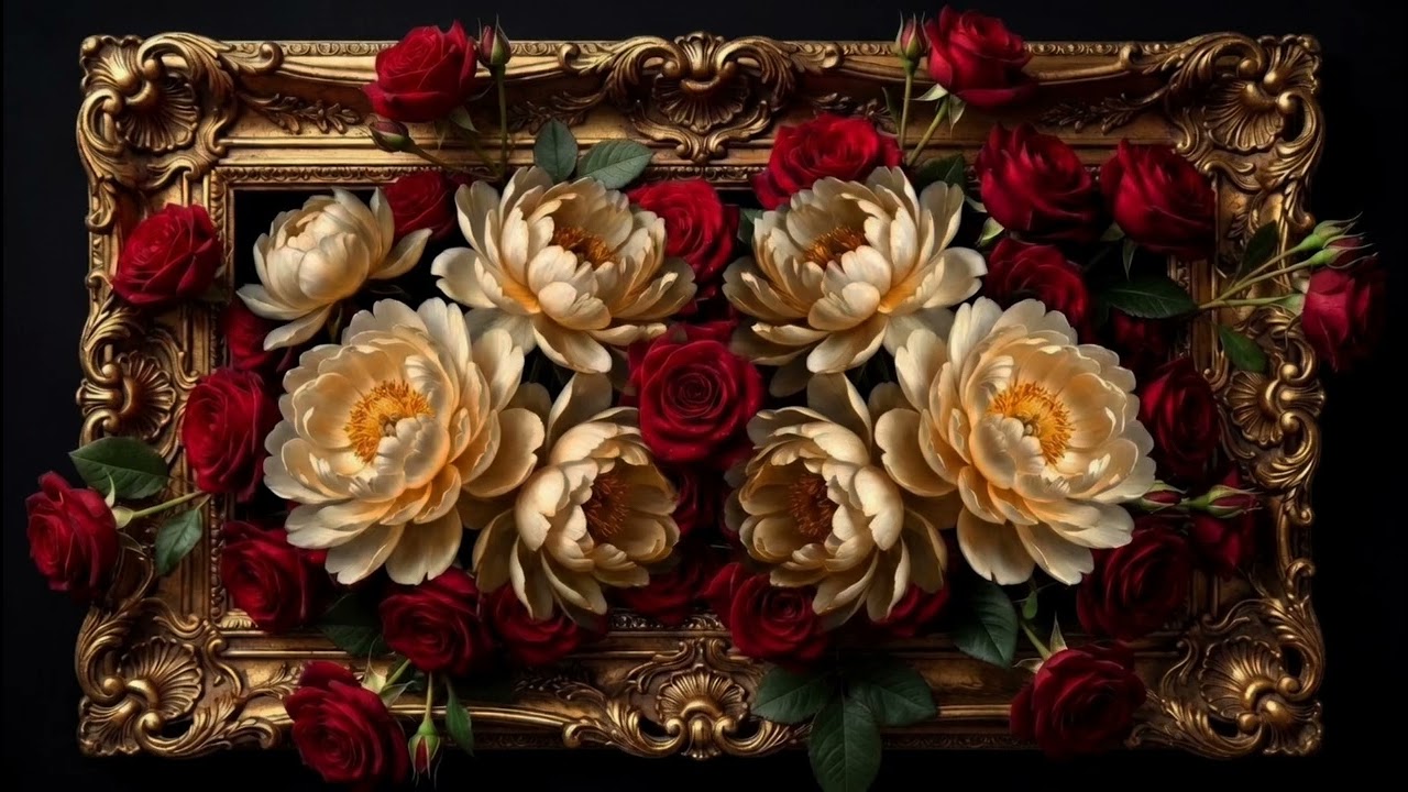 Golden Bloom – Floral Luxury Wallpaper | Relaxing Piano Music for TV