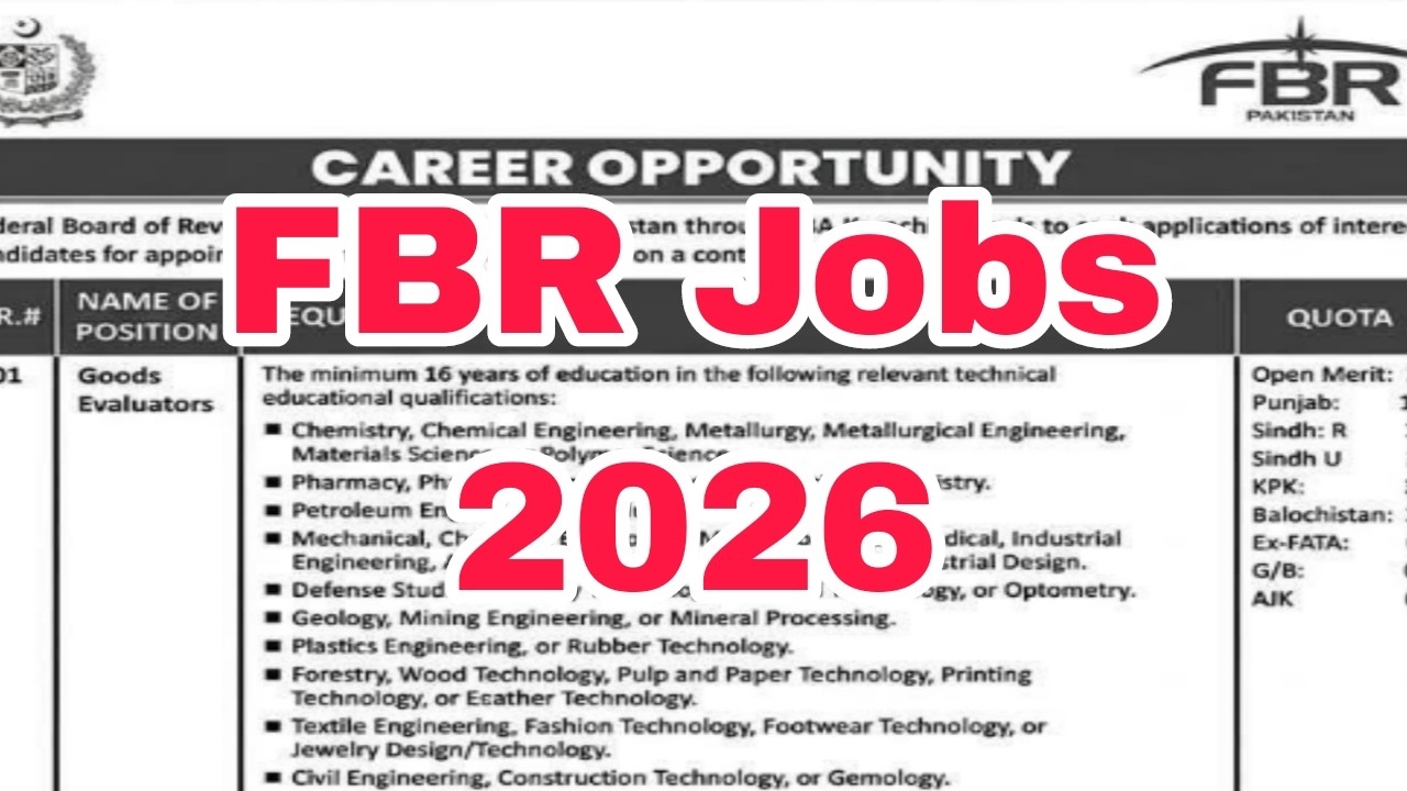 Pakistan Customs Jobs 2026 | Federal Board of Revenue (FBR) Jobs 2026