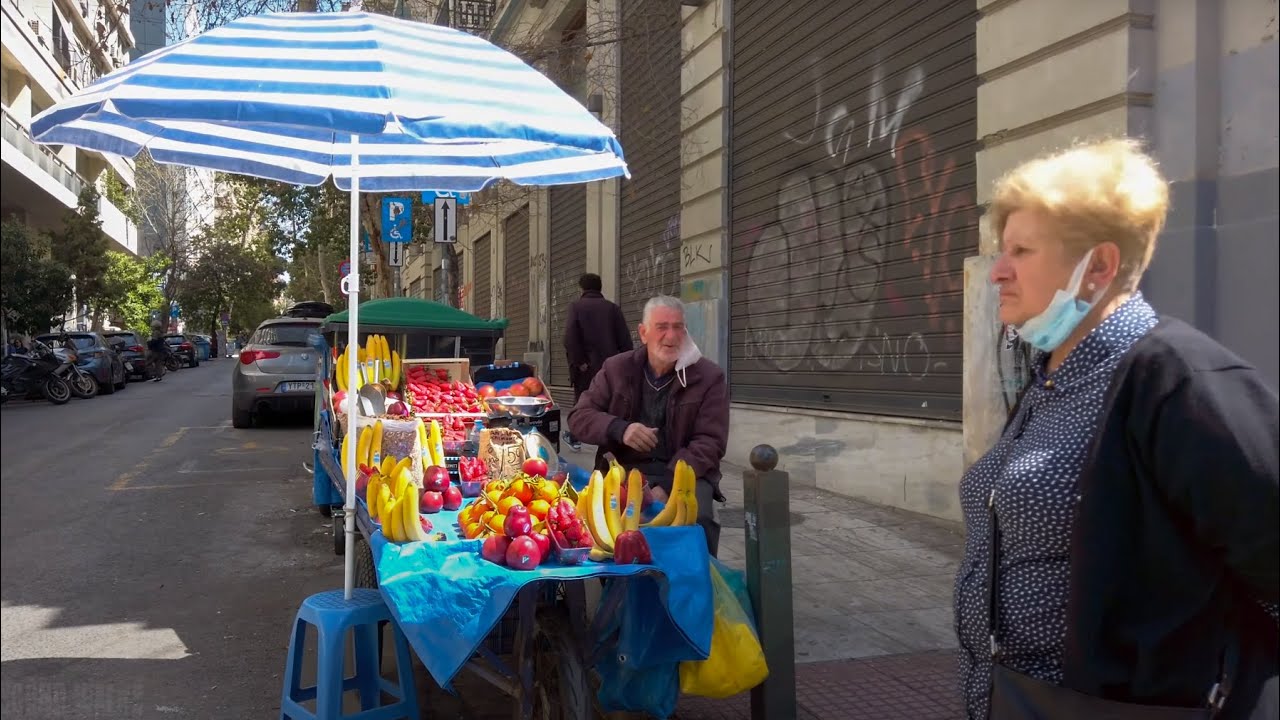 Walk from Exarchia to downtown Athens on a sunny day