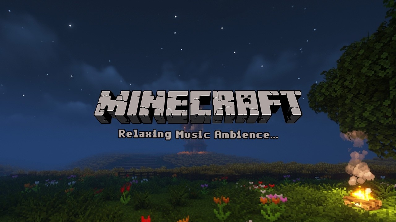 Minecraft relaxing music ambience w/ soft campfire sounds to study and relax to