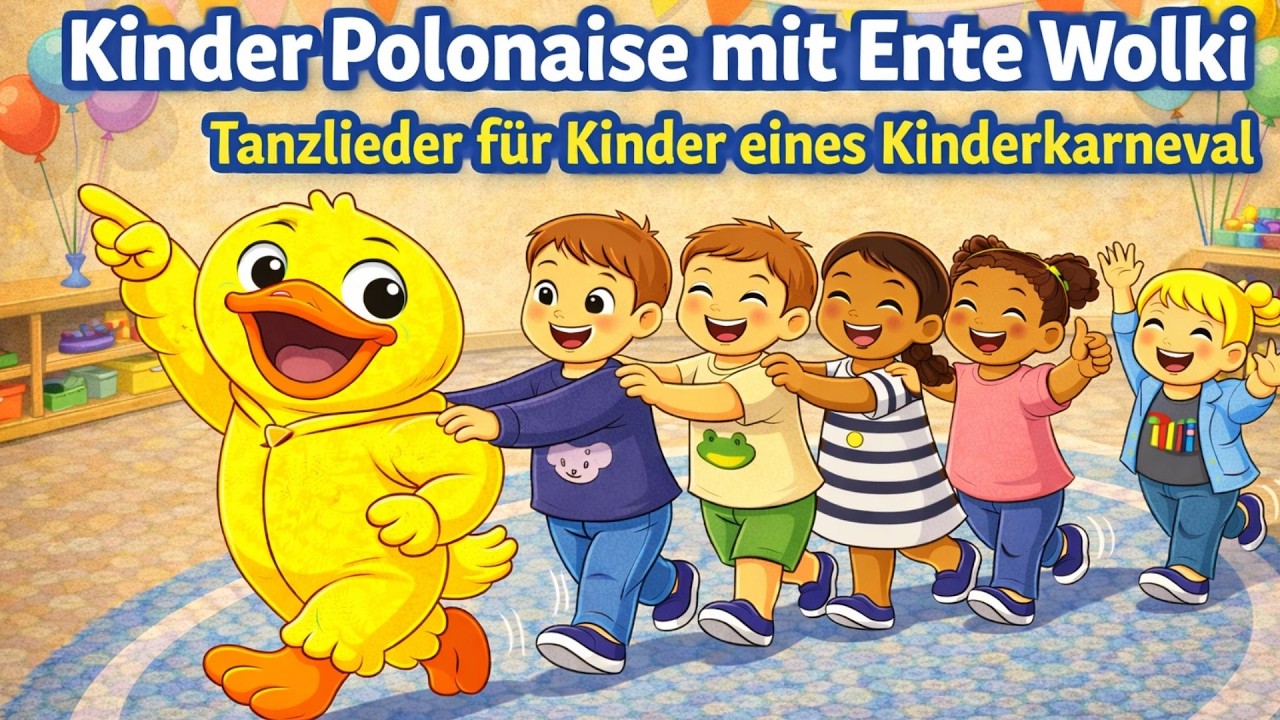 Kinder Polonaise mit Ente Wolki 🦆 Tanzlieder für Kinder eines Kinderkarneval 🎉