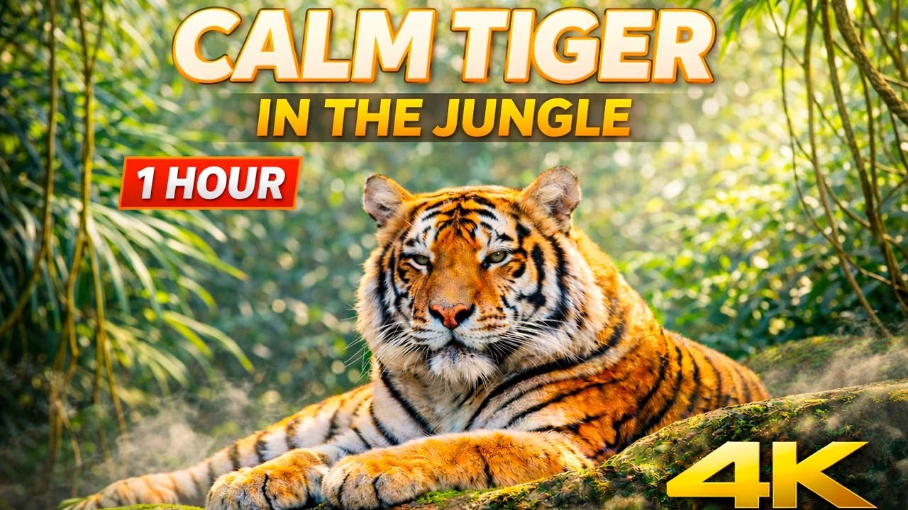 Relaxing Tiger in the Deep Jungle 🐅 | Calm Breathing & Natural Sounds | 1 Hour 4K Wildlife