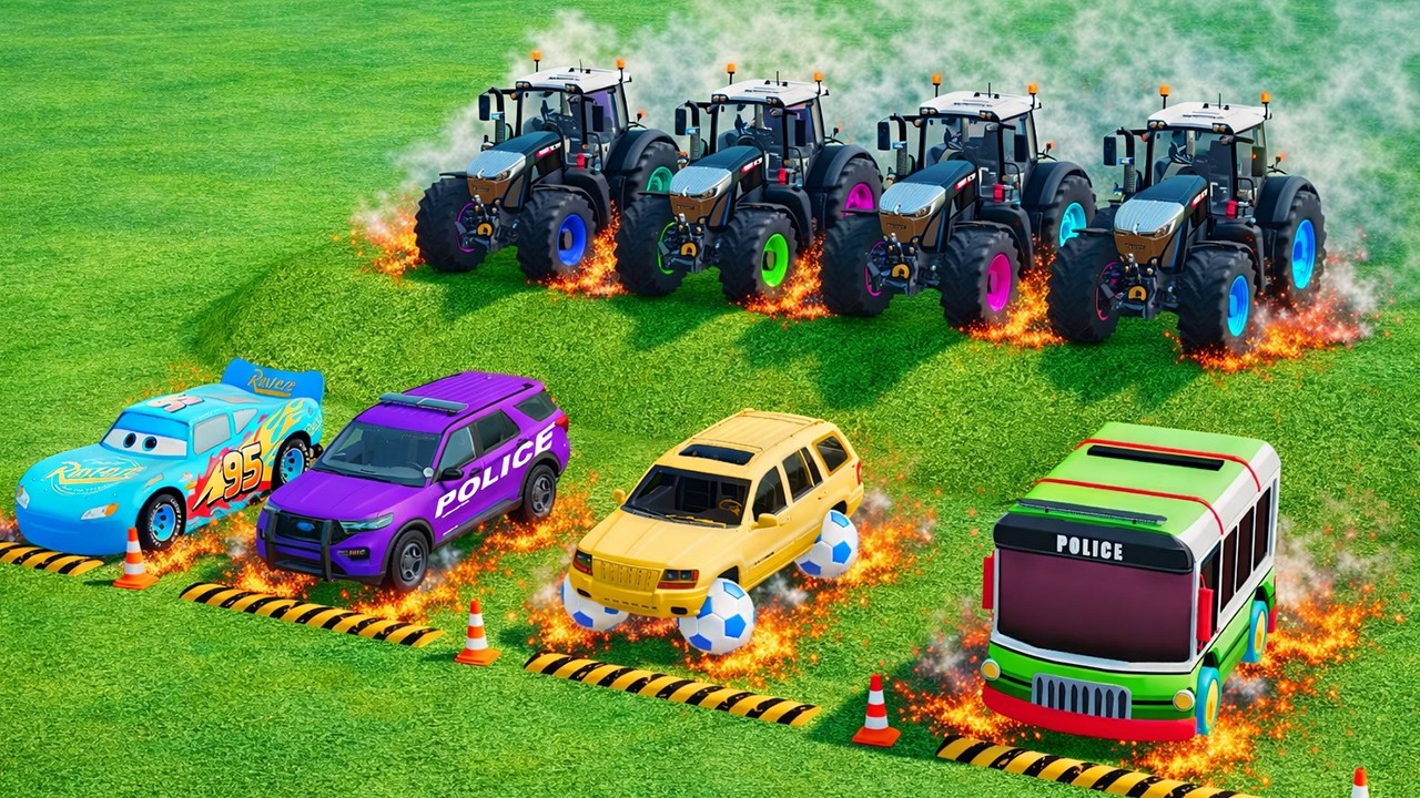 RAINBOW GARAGE FUN – POLICE CARS, COLORFUL CARS WITH TRACTOR - Farming Simulator 22