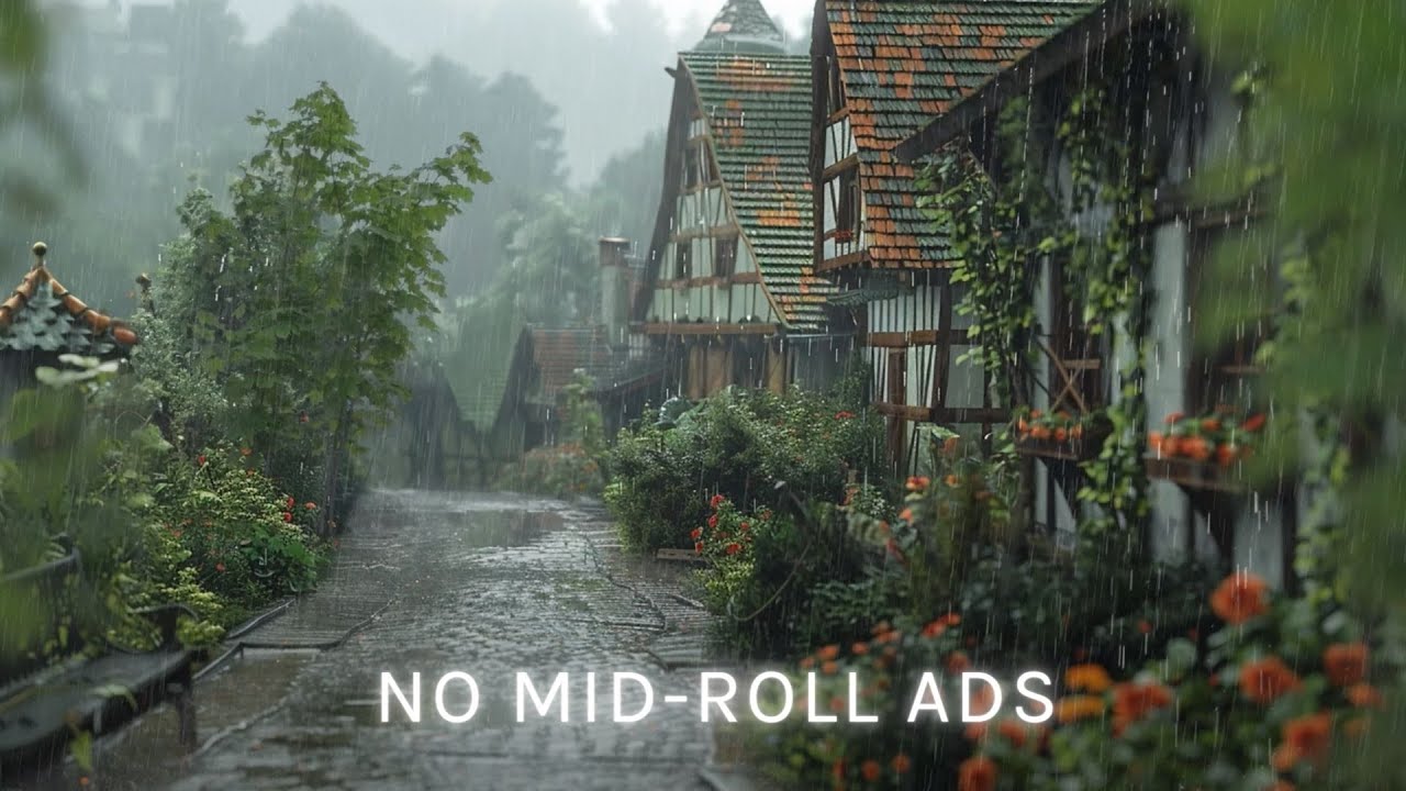 Cozy village in the rain 🌧️ Small town ambience with cottages