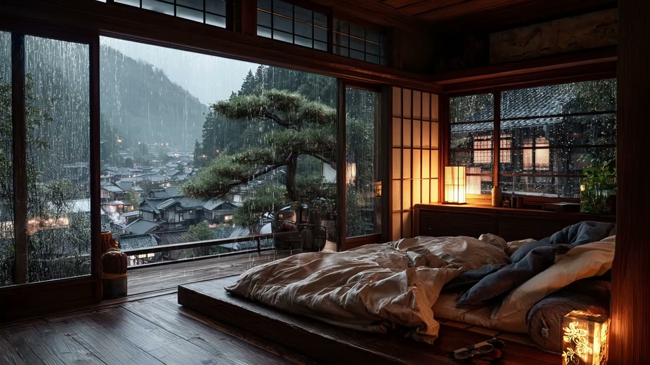Cozy Rain Bedroom Ambience | Stress and Anxiety Relief - Deep Sleep Piano Music for Insomnia Calm