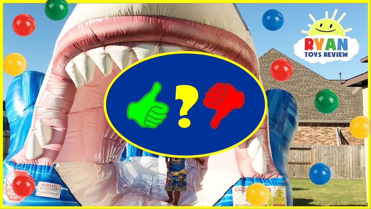 Giant Inflatable Water Slide Shark Ball Pop Challenge Surprise Toys Learn Colors - Video Review