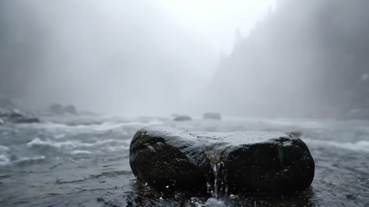 Heavy Rain Sounds on Stone  Flowing Water Nature Ambience for Deep Sleep