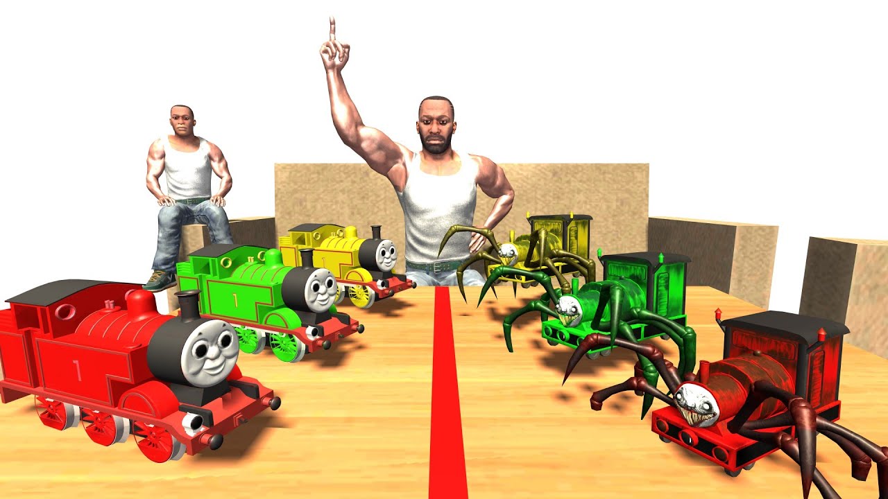 Tiny Colourful Choo Choo Charles Train VS Tiny Colourful Thomas Train - INDIAN BIKES DRIVING 3D