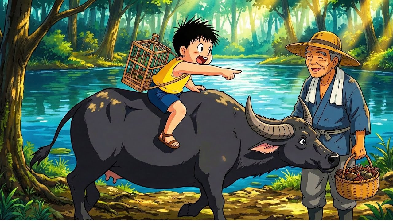 A day herding buffalo with Grandpa: Catching crabs and enjoying a fun dinner | Ghibli Animation