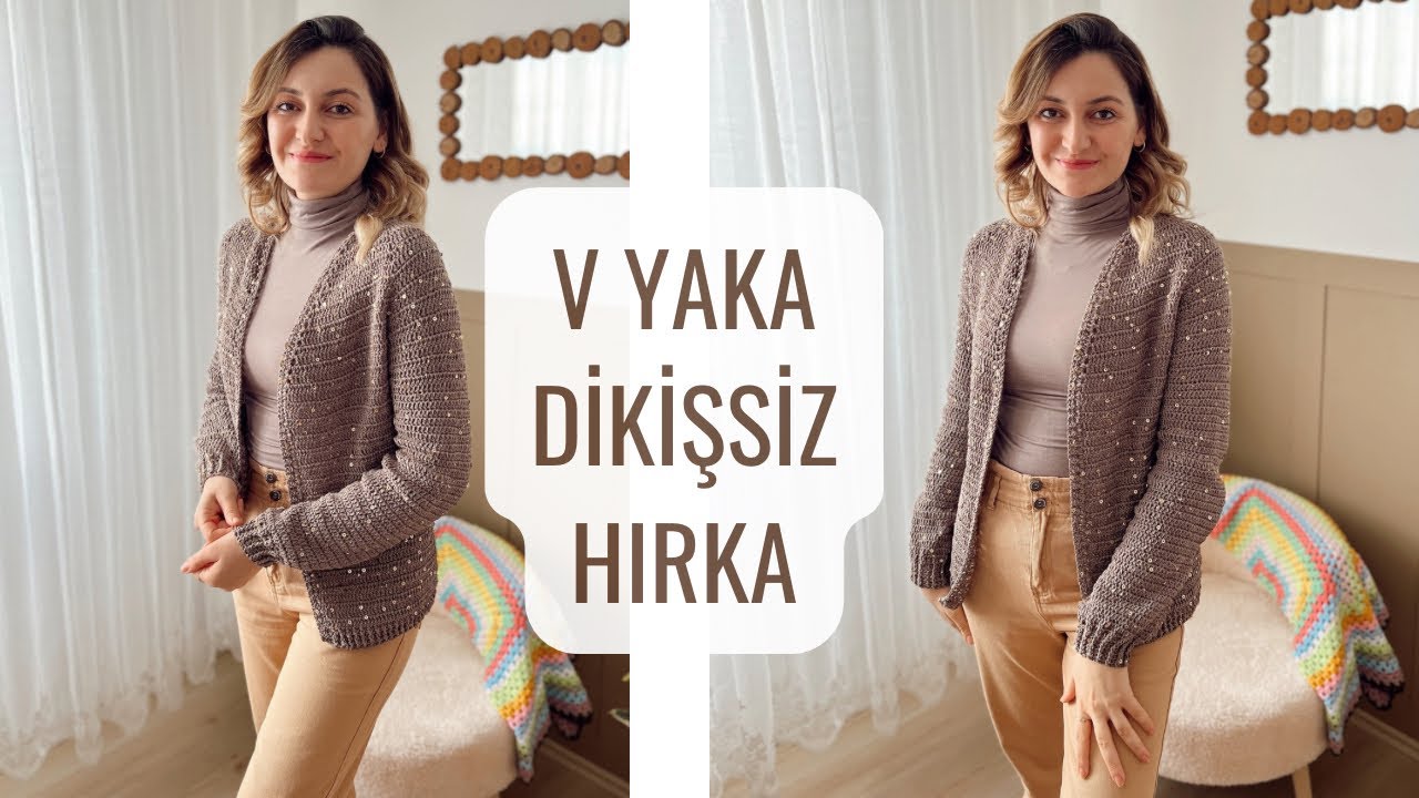 TIĞ İLE YAKADAN BAŞLAMALI V YAKA HIRKA YAPIMI 🌸 #crochet