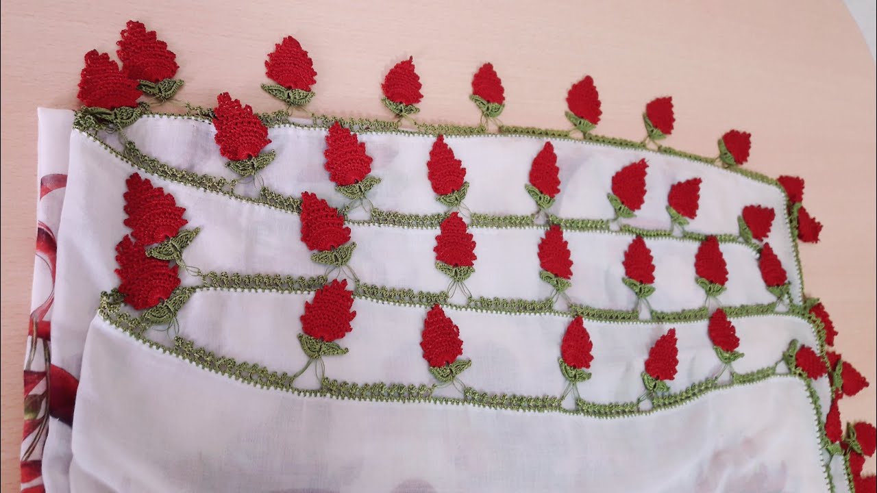 çilek modelinin yapılışı muhteşem bir yazma kenar modeli