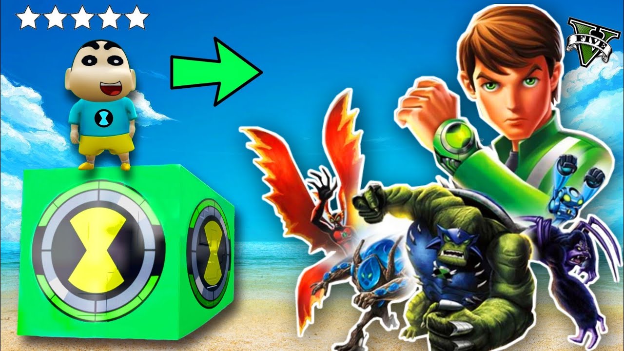 GTA 5 : OPENING BEN 10 ULTIMATE ALIEN LUCKY BLOCKS WITH SHINCHAN IN GTA V !