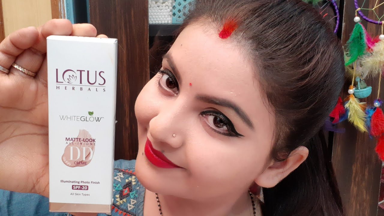 Lotus makeup white glow matte look all in one DD creme spf20 review & demo | day cream for all skin