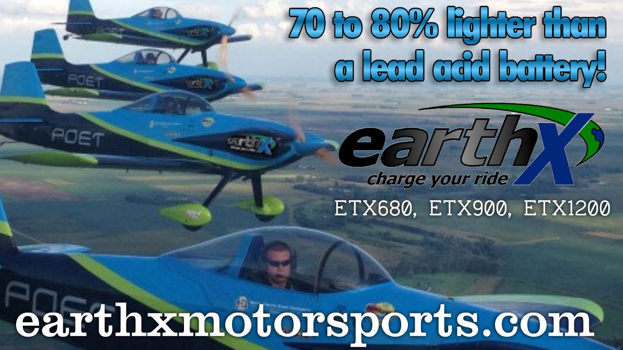 Earth X Aircraft Batteries, for light sport and experimental amateurbuilt aircraft.