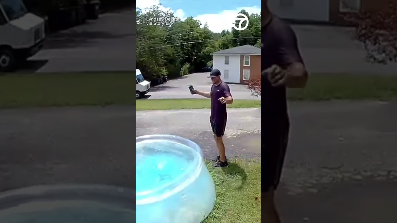 FedEx Driver Attempts to Play It Cool After Tumbling Into Front Yard Pool