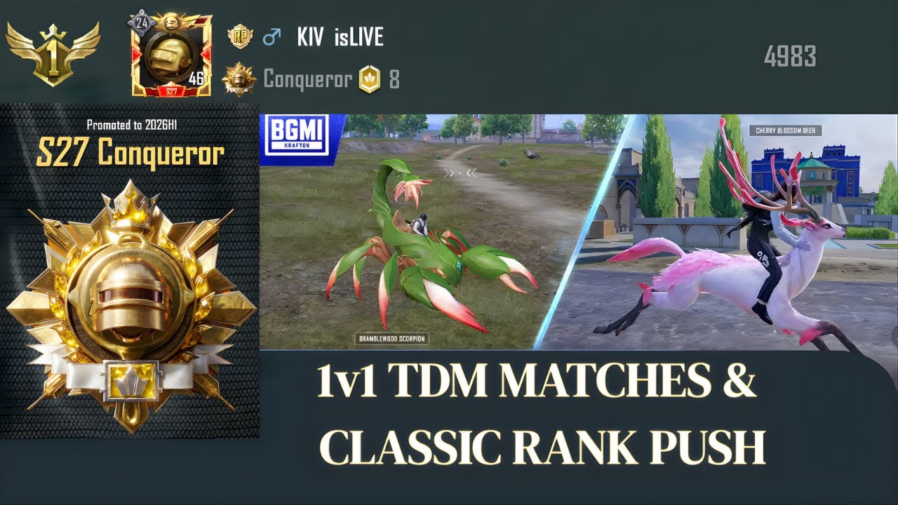 BGMI LIVE NOW 🔥 1v1 TDM & Rank Push | KIV is LIVE | PUBG Mobile