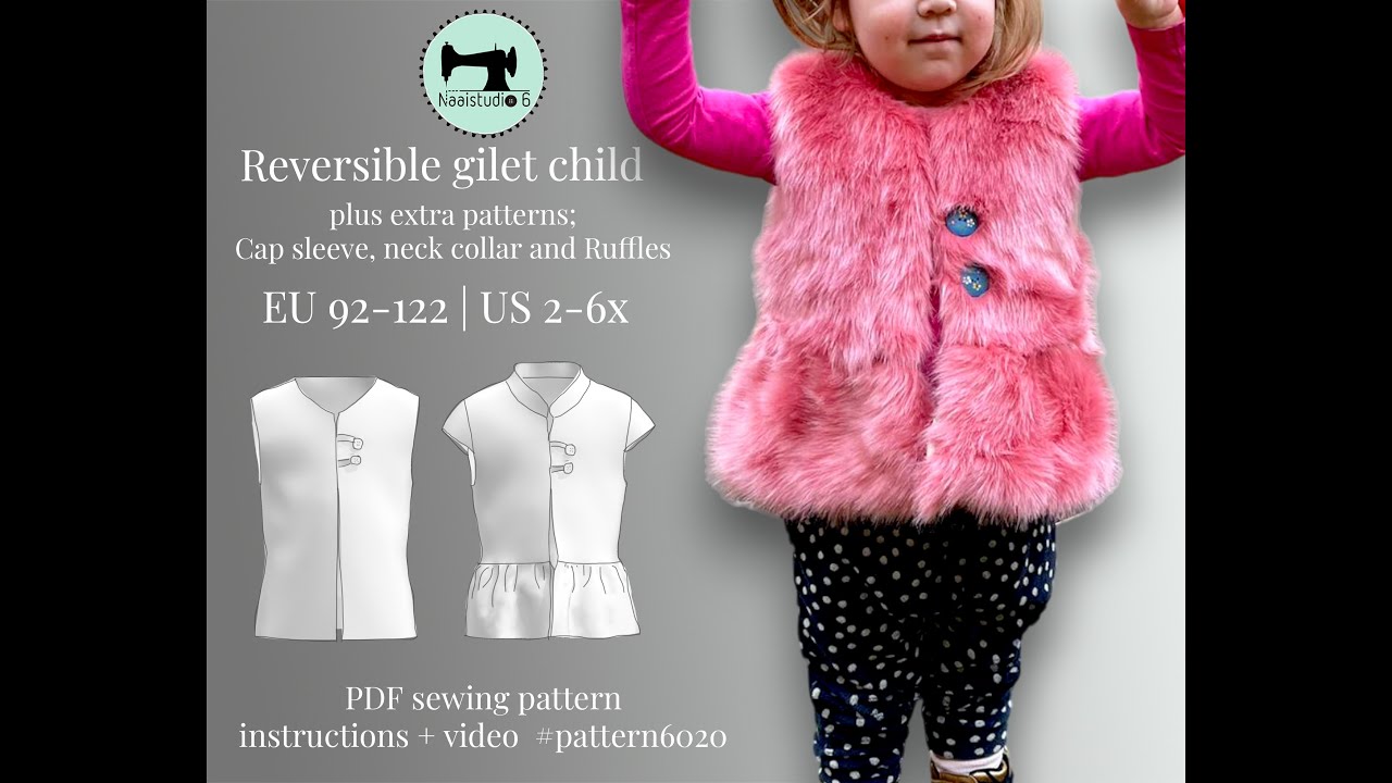 reversible gilet child sewing tutorial with PDF sewing pattern #pattern6020